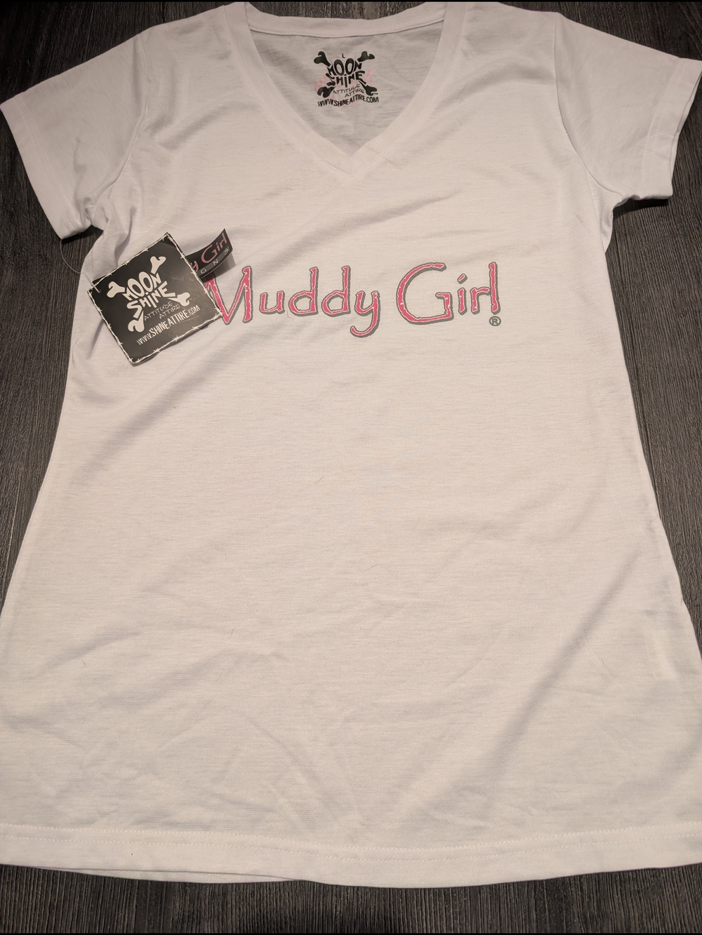 Muddy Girl Women's White V-Neck Tee -